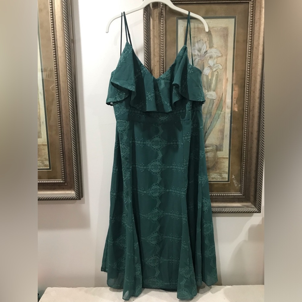 Teal Green Spaghetti Strap Ruffle Dress